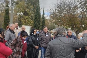 Israeli and Palestinian members of the Parents Circle during tour of Sheikh Jarrah neighborhood, Dec. 25